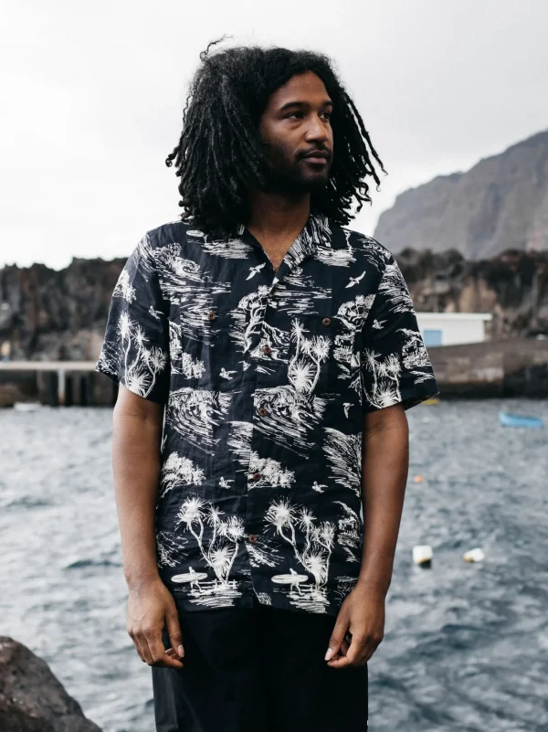 Shirts*Finisterre Atlas Short Sleeve Shirt Palm Print / Navy