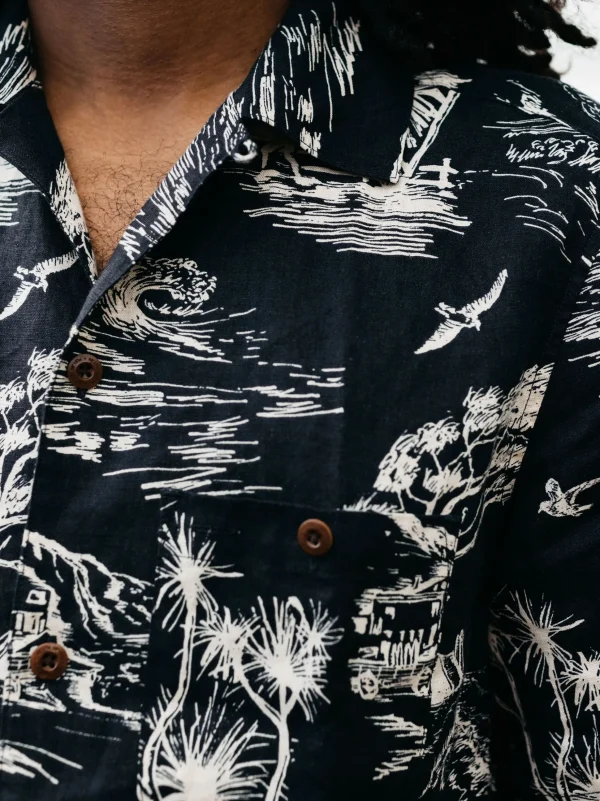 Shirts*Finisterre Atlas Short Sleeve Shirt Palm Print / Navy