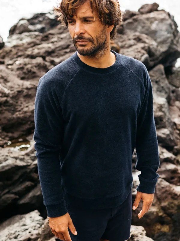 Sweatshirts & Hoodies*Finisterre Otis Towelling Crew Sweatshirt Navy